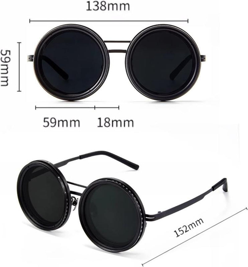 Adjustable Tint Polarized round Sunglasses with ND9 Stepless Dimming, 1-9 Gear Sun Protection Eyewear for Men - Eyewear with Adjustable Lens