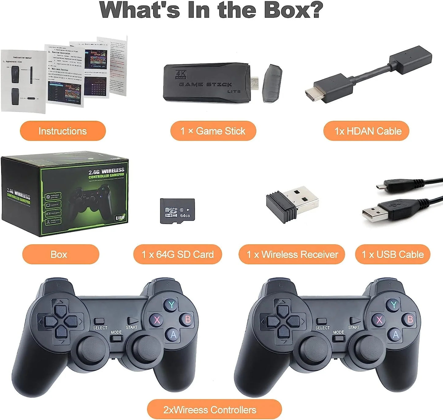 Retro Game Stick - Revisit Classic Games with Built-In 9 Emulators, 20,000+ Games Free, and Wireless Controllers