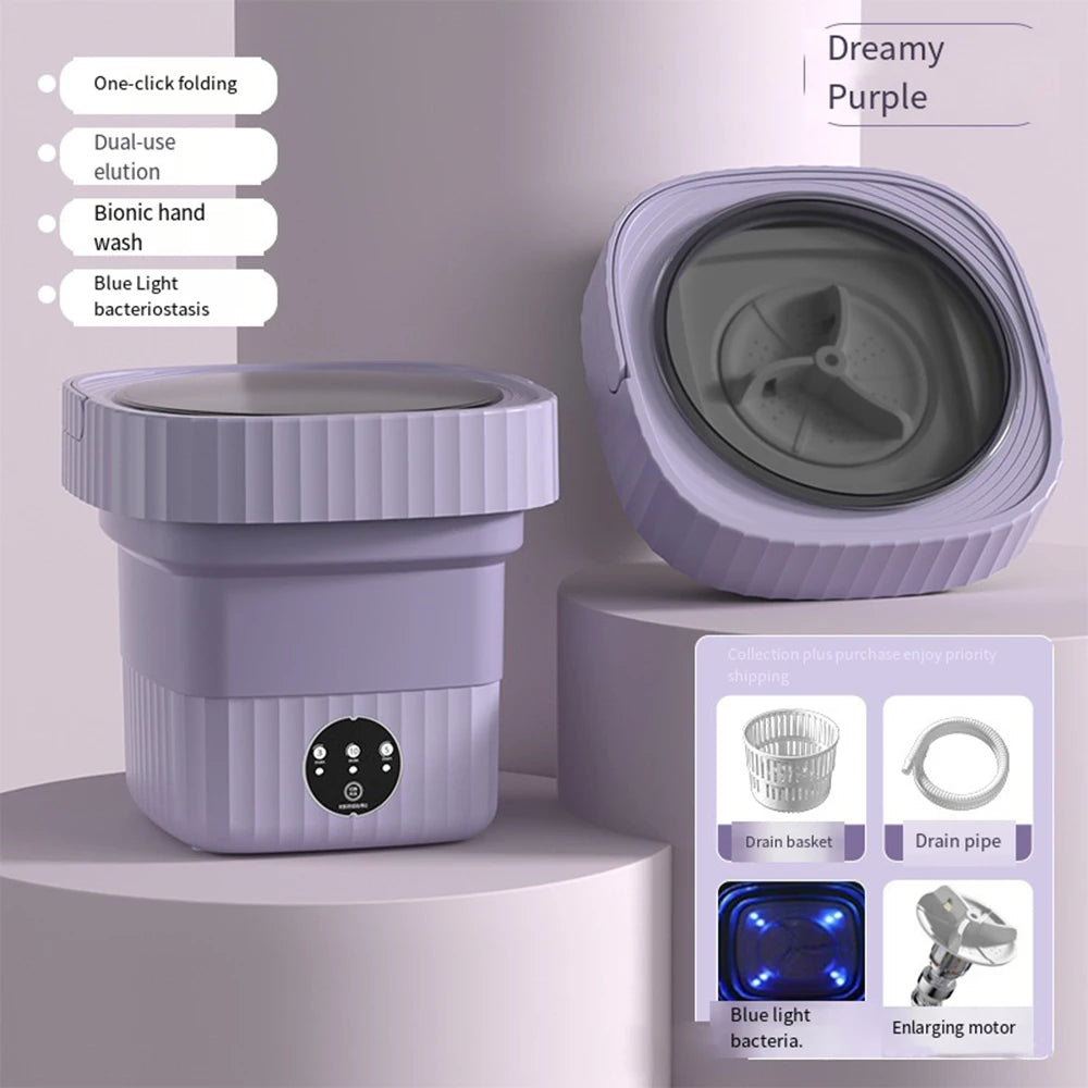 6L 8L Folding Portable Washing Machine with Dryer Big Capacity for Clothes Travel Home Underwear Socks Kids