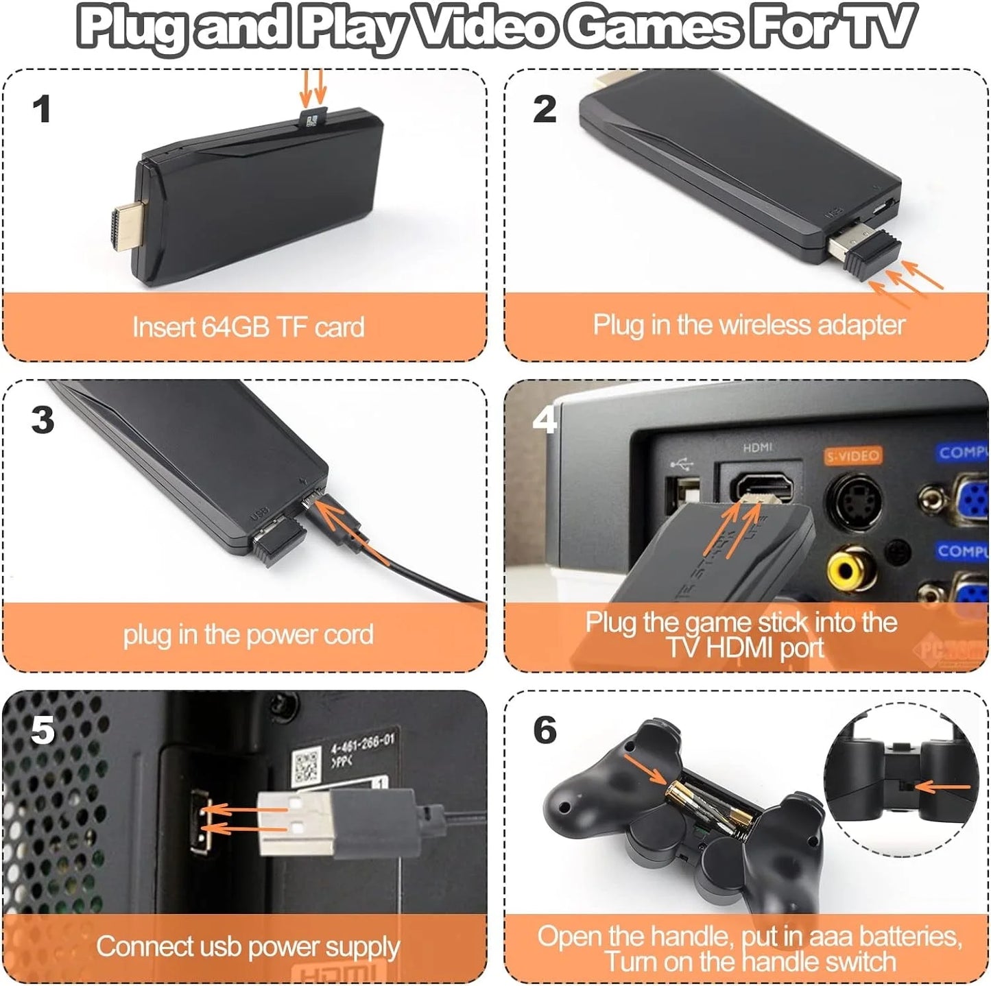 Retro Game Stick - Revisit Classic Games with Built-In 9 Emulators, 20,000+ Games Free, and Wireless Controllers