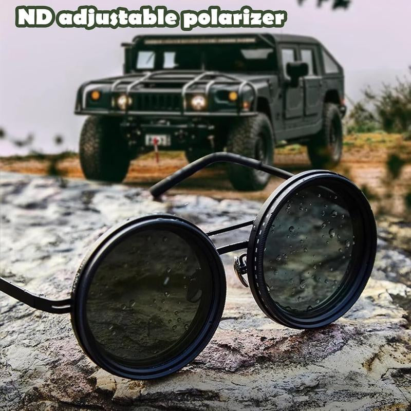 Adjustable Tint Polarized round Sunglasses with ND9 Stepless Dimming, 1-9 Gear Sun Protection Eyewear for Men - Eyewear with Adjustable Lens