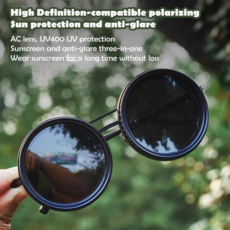 Adjustable Tint Polarized round Sunglasses with ND9 Stepless Dimming, 1-9 Gear Sun Protection Eyewear for Men - Eyewear with Adjustable Lens