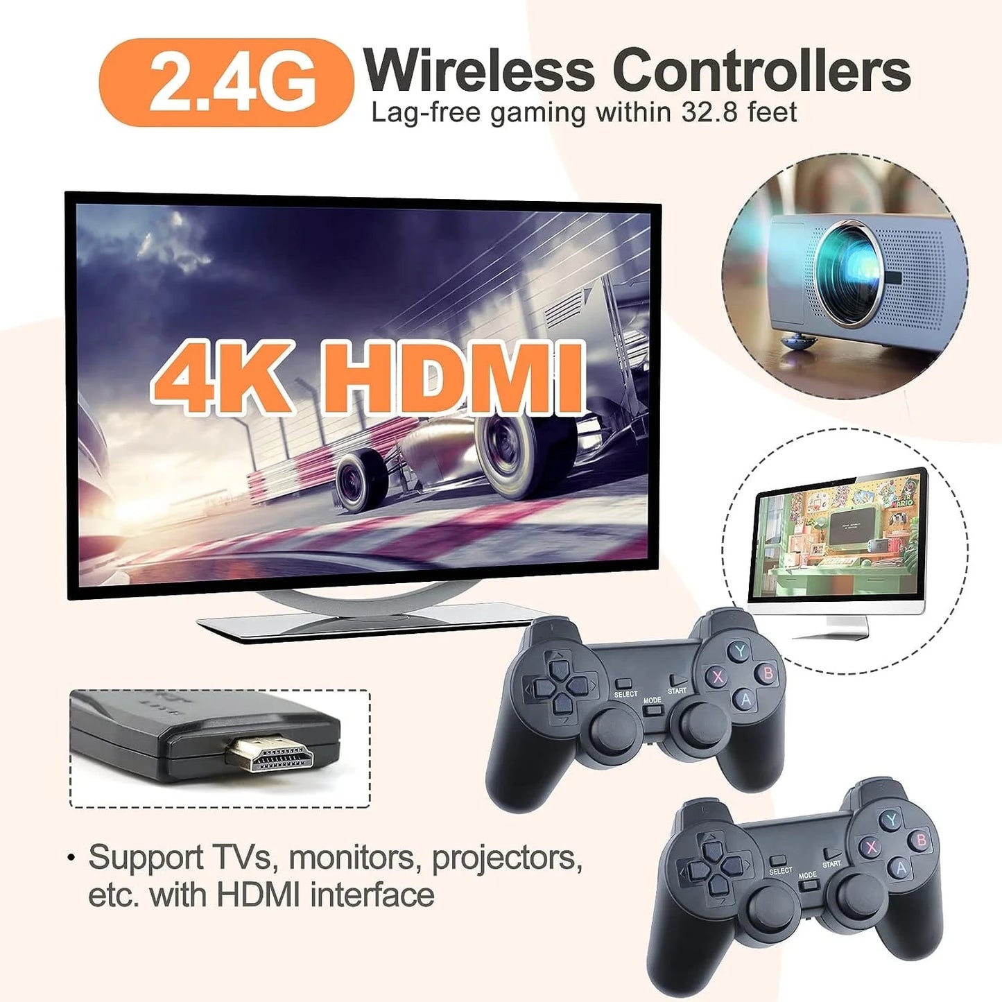 Retro Game Stick - Revisit Classic Games with Built-In 9 Emulators, 20,000+ Games Free, and Wireless Controllers