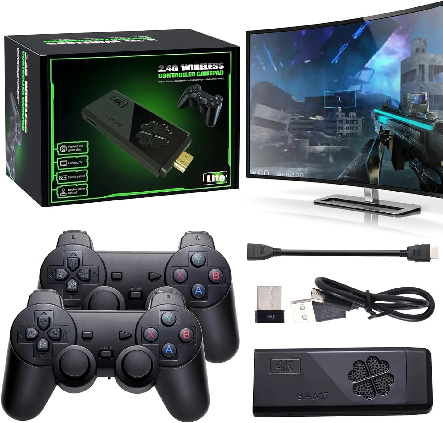 Retro Game Stick - Revisit Classic Games with Built-In 9 Emulators, 20,000+ Games Free, and Wireless Controllers