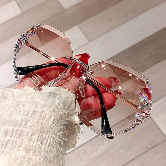 2025 Luxury Brand Design Vintage Rimless Rhinestone Sunglasses Women Men Fashion Gradient Lens Sun Glasses Shades for Female